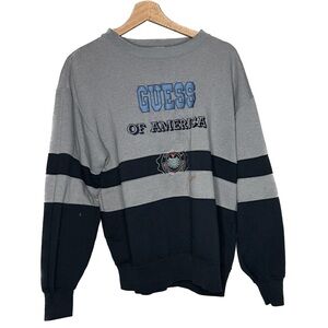 Vintage GUESS Classic Embroidered Crewneck Sweatshirt Medium Gray Y2k Academia